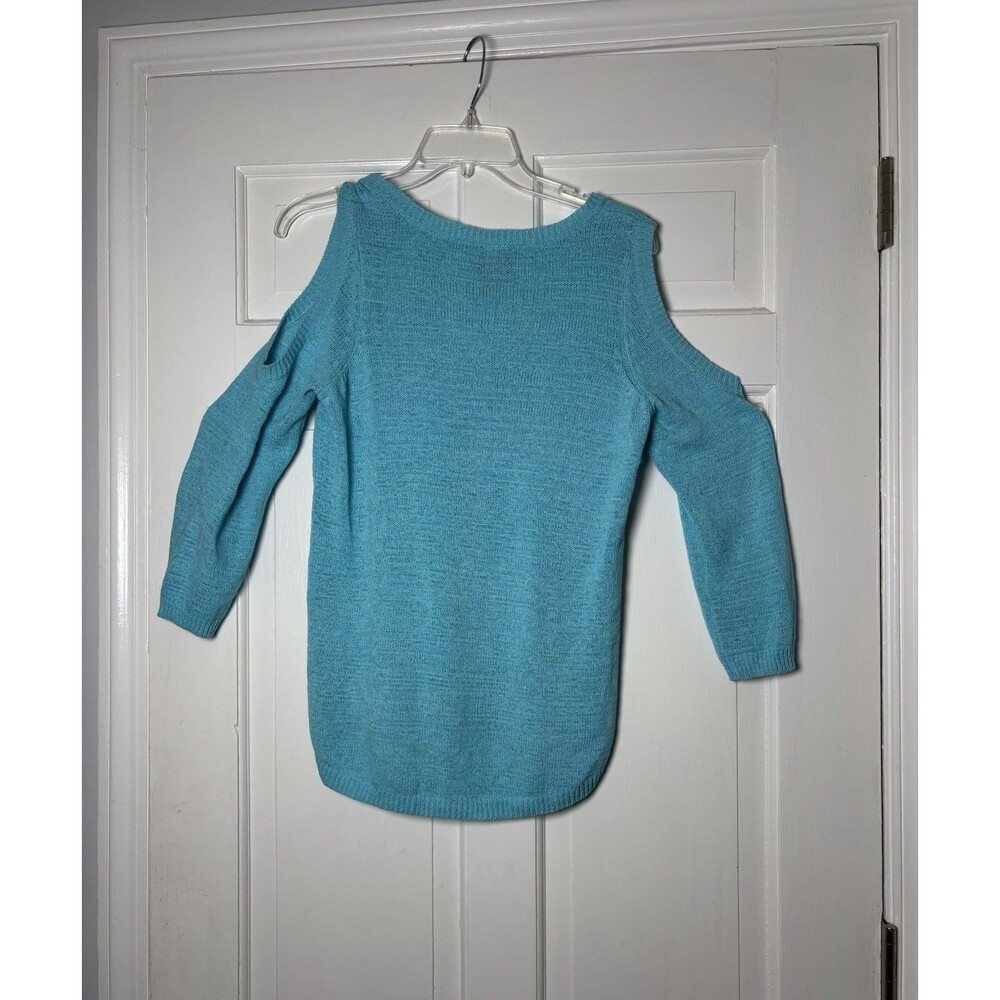 Chico's Turquoise Women’s M Scoop Neck Open Knit Sweater w/Open Shoulders